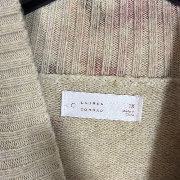 Lauren Conrad Sweater Plus Size 1x Floral Print Beige Mock Neck Fall Winter Warm - Picture 3 of 9